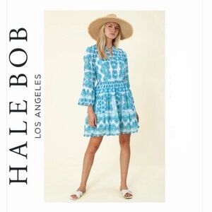 Hale Bob Leela Voile 100% cotton blue, green, and white dress, size Medium